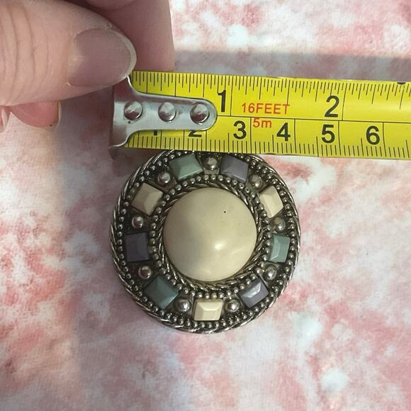 Vintage Retro Brooch Pin Beiges Blues - Picture 2 of 11